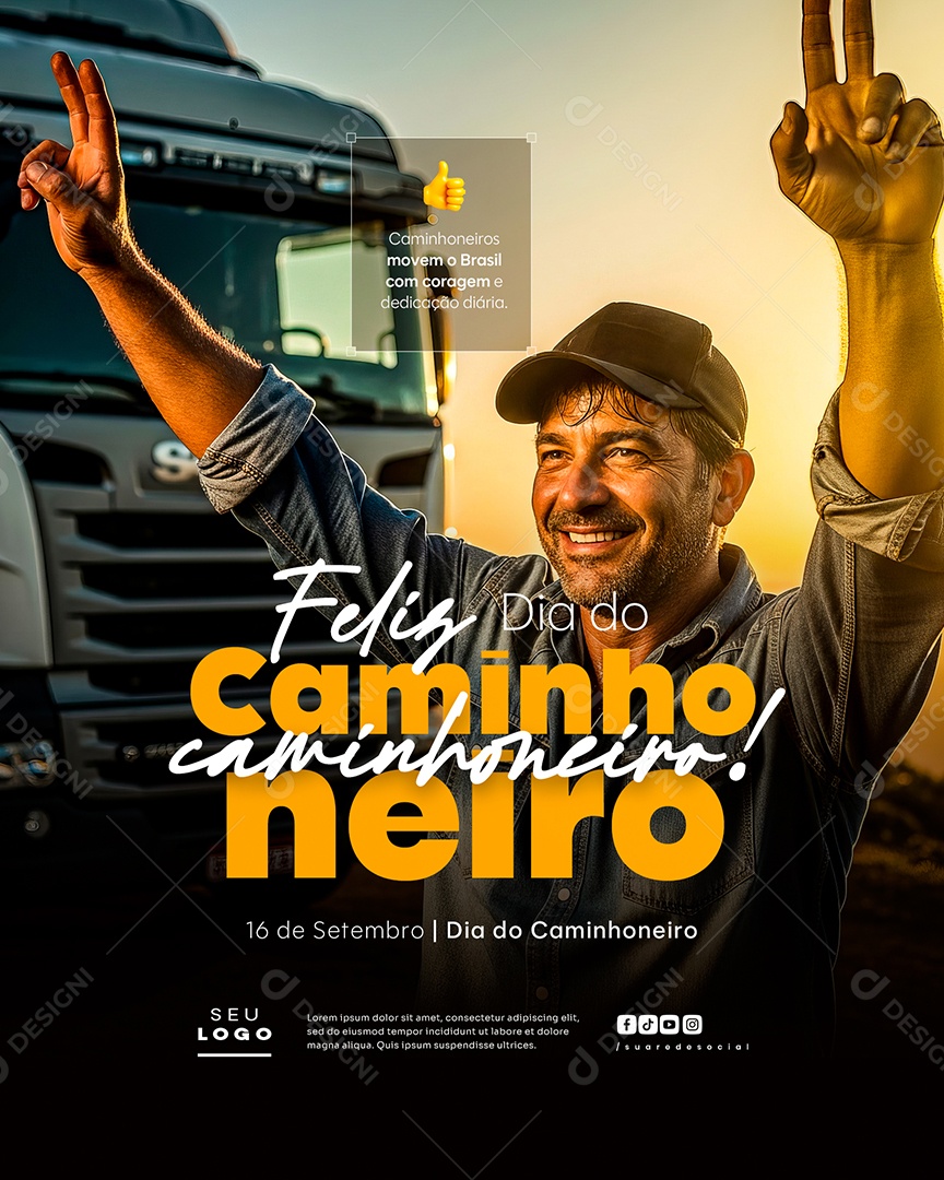 Feliz Dia do Caminhoneiro 16  de Setembro Social Media PSD Editável