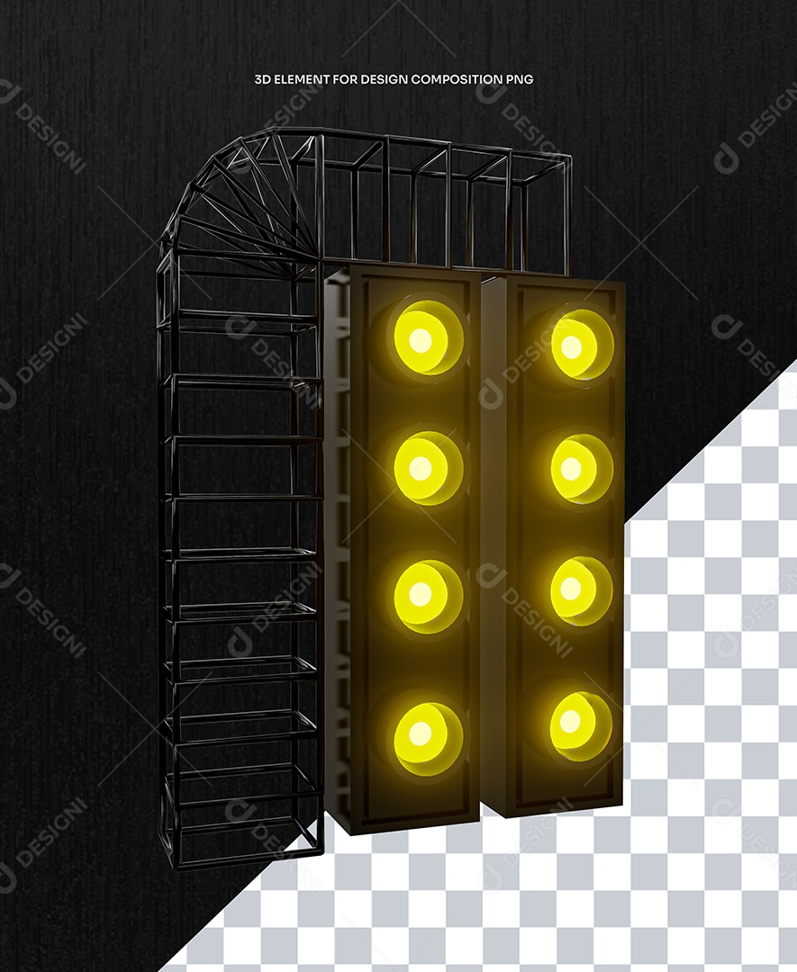 Elemento 3D Estrutura Metalica Com Leds Amarelos para Composição PSD