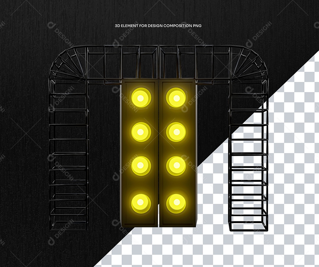 Elemento 3D Estrutura Metalica Com Leds para Composição PSD