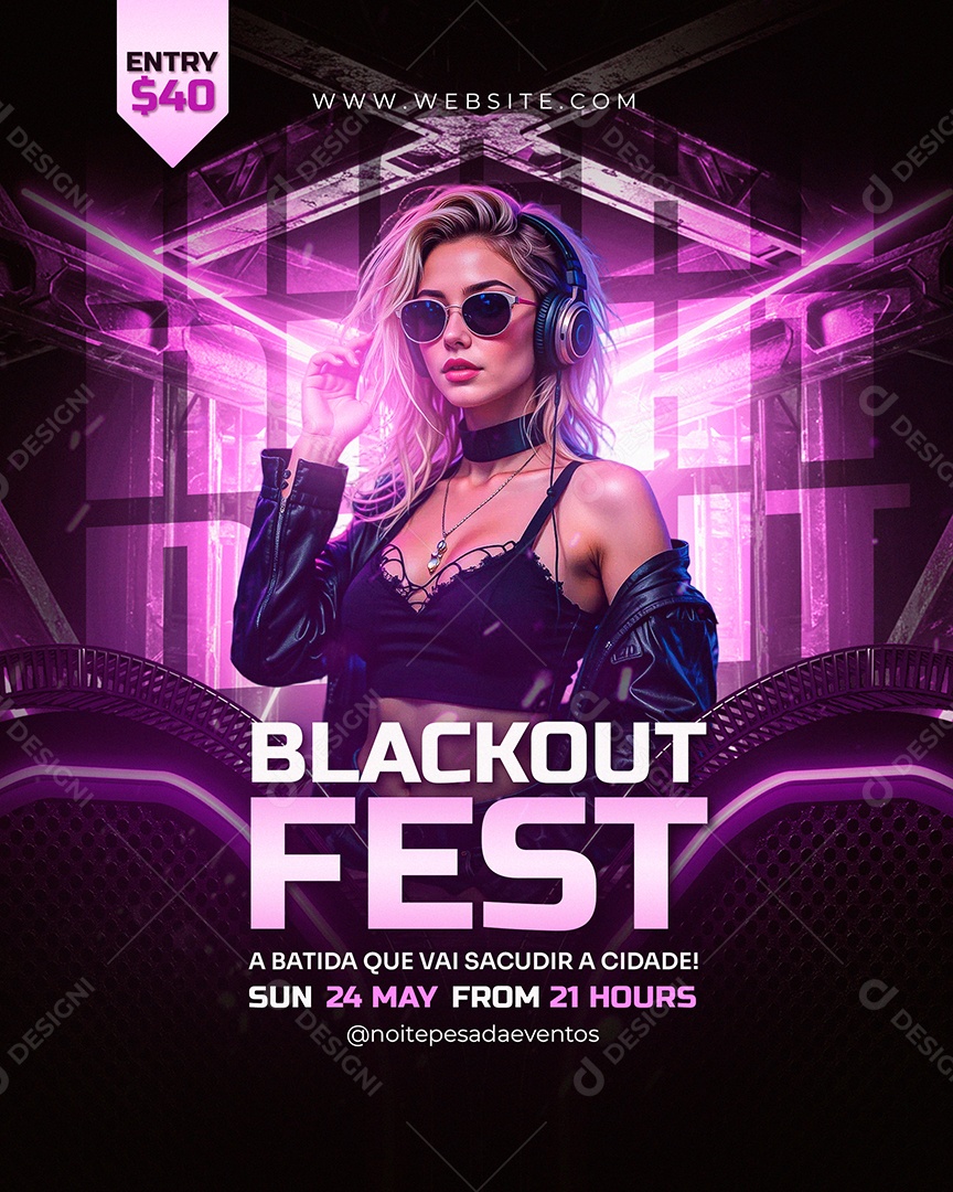 Feed Flyer Blackout Fest Roxo Social Media PSD Editável