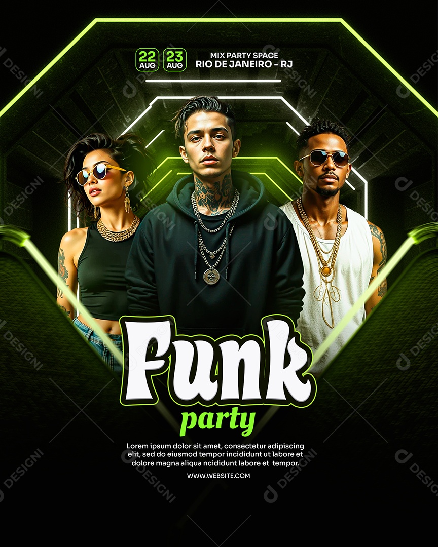Feed Flyer Funk Party Verde Social Media PSD Editável