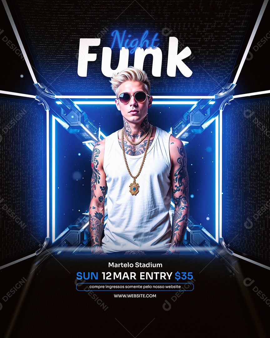 Feed Flyer Night Funk Azul Social Media PSD Editável