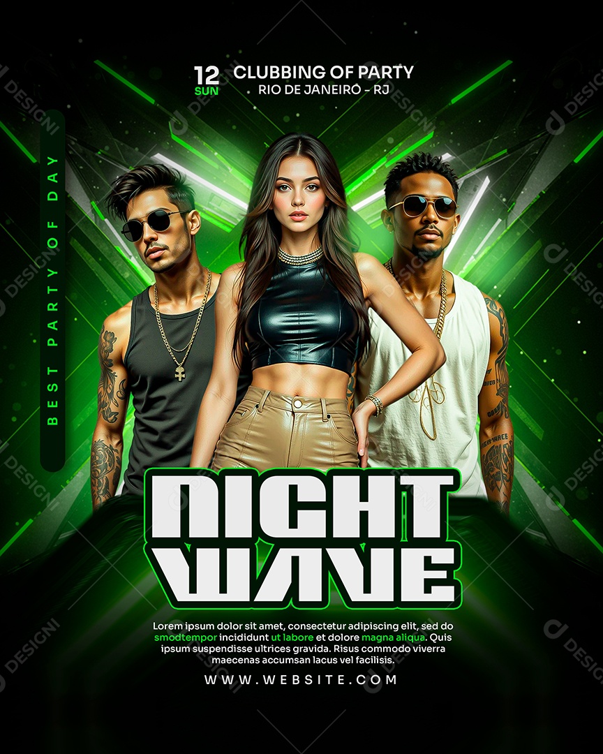 Feed Flyer Night Wave Verde Social Media PSD Editável