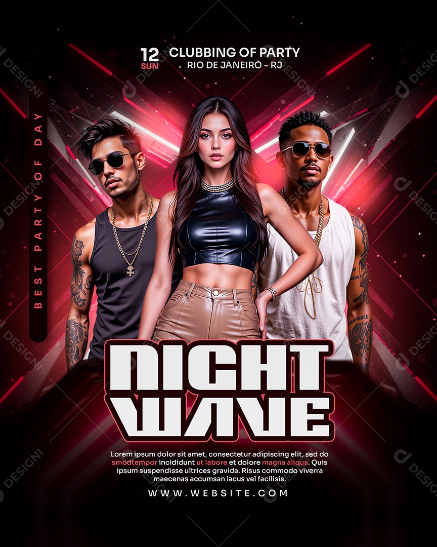 Feed Flyer Night Wave Vermelho Social Media PSD Editável