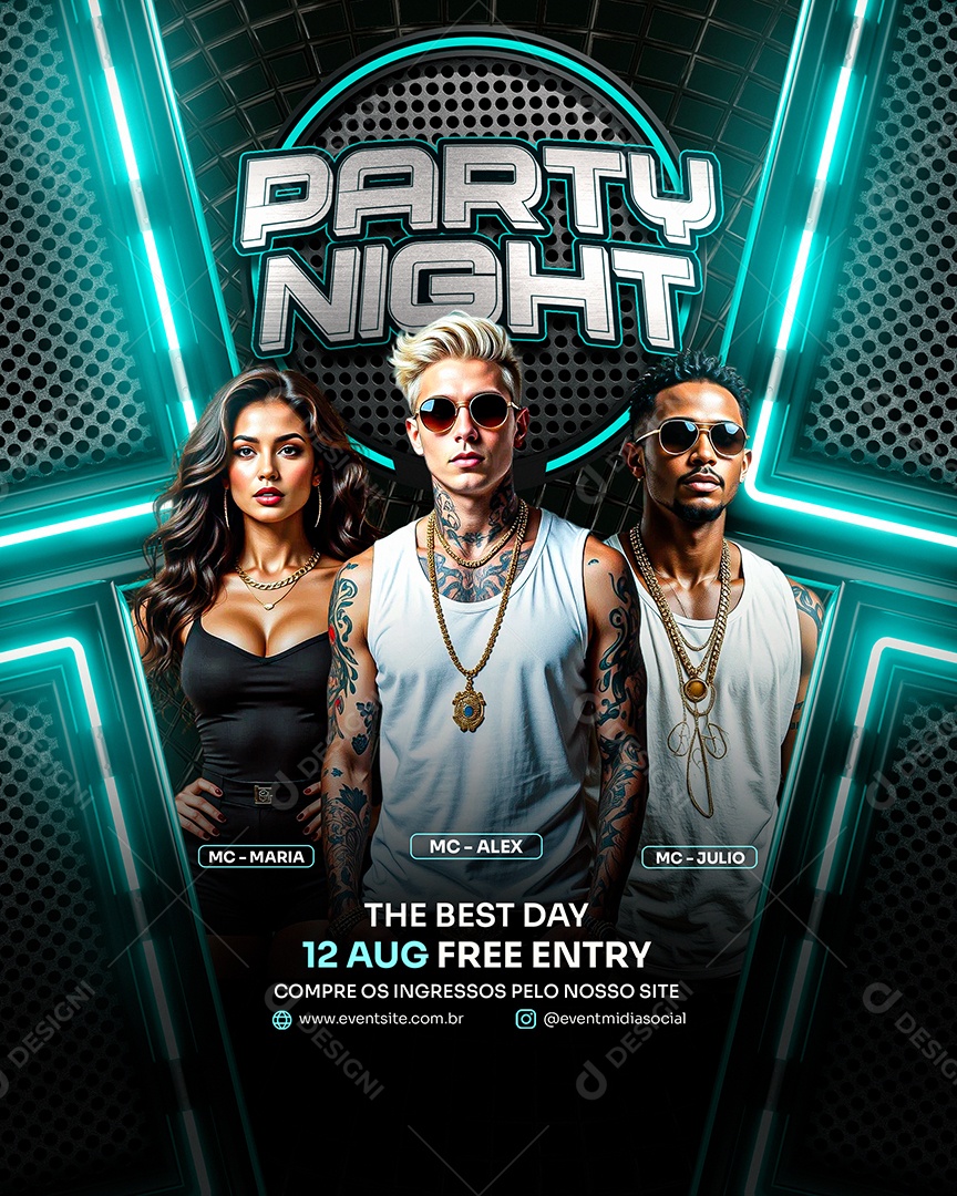 Feed Flyer Party Night Azul Social Media PSD Editável