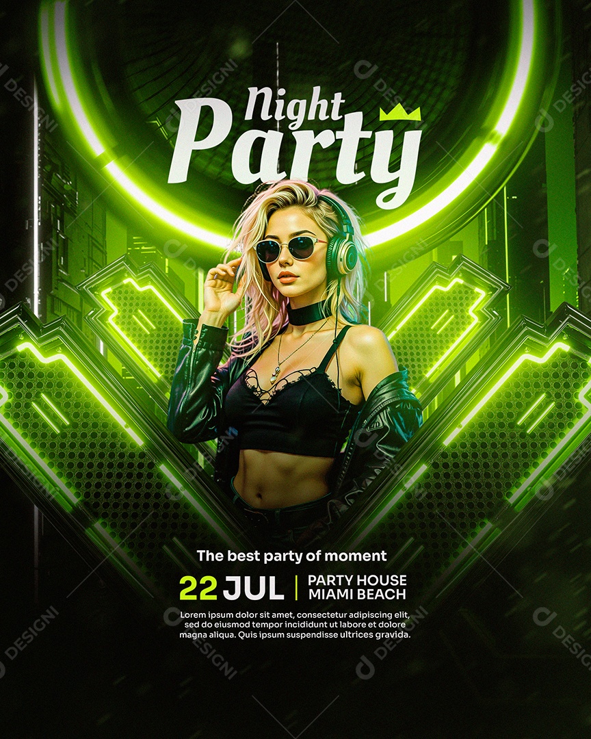 Feed Flyer Party Night Verde Social Media PSD Editável