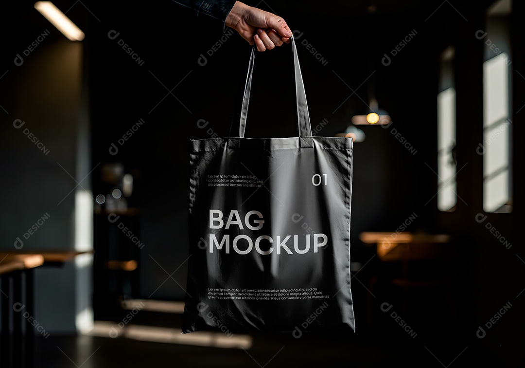 Mockup de Sacola de Compras Preto para Composição PSD