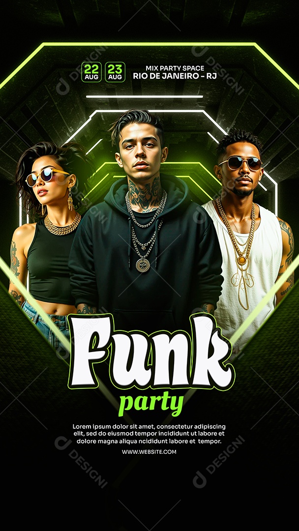 Story Flyer Funk Party Verde Social Media PSD Editável