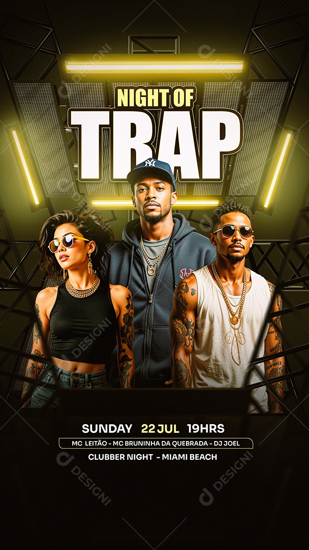 Story Flyer Night Of Trap Amarelo Social Media PSD Editável