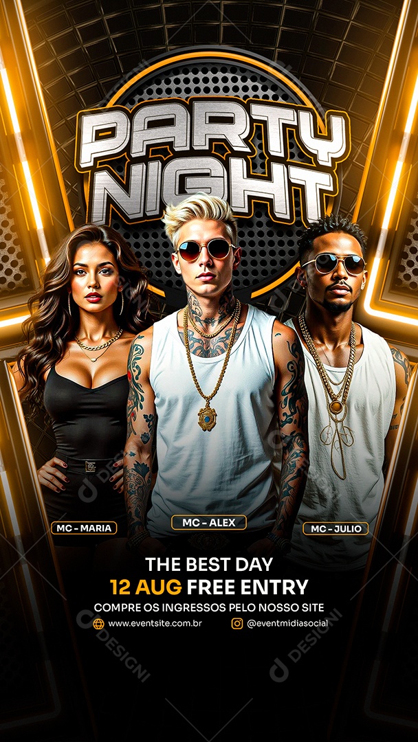 Story Flyer Party Night Amarelo Social Media PSD Editável