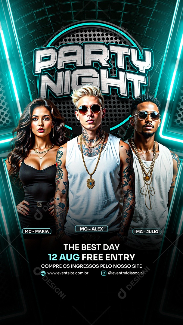 Story Flyer Party Night Azul Social Media PSD Editável