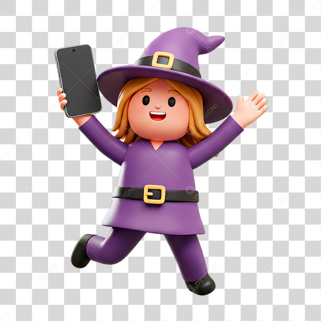 Personagem 3D de Halloween Bruxa PNG Transparente