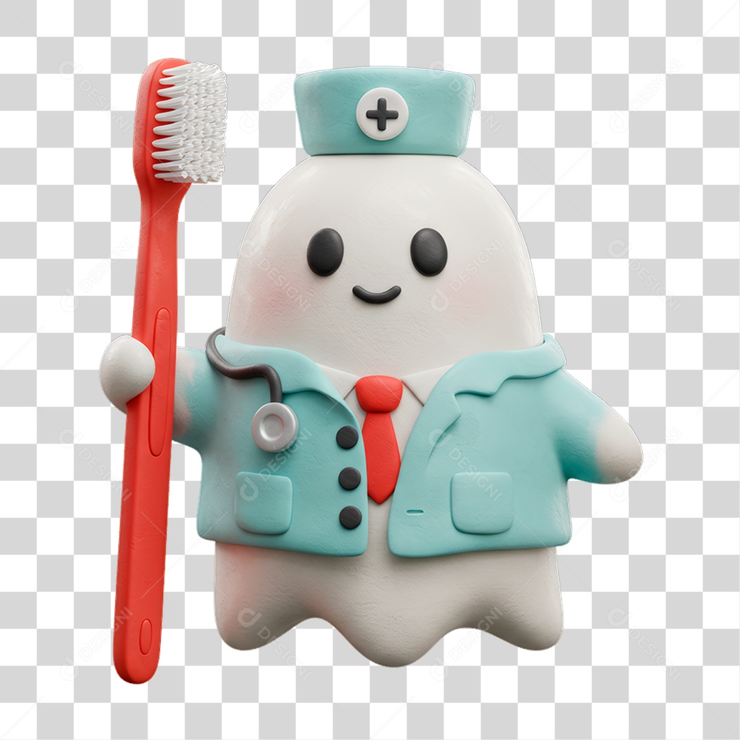 Personagem 3D de Halloween Fantasma Dentista PNG Transparente