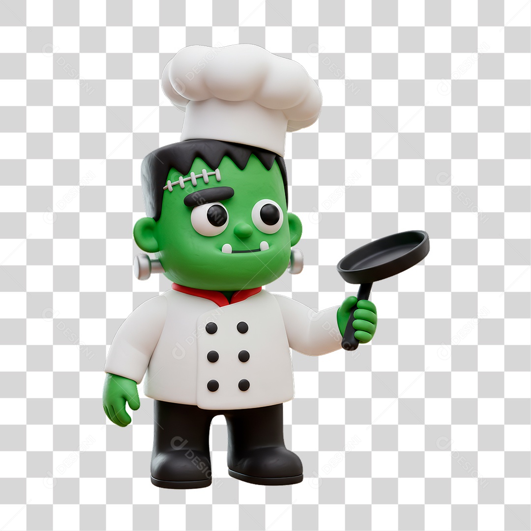 Personagem 3D de Halloween Frankenstein Cozinheiro PNG Transparente