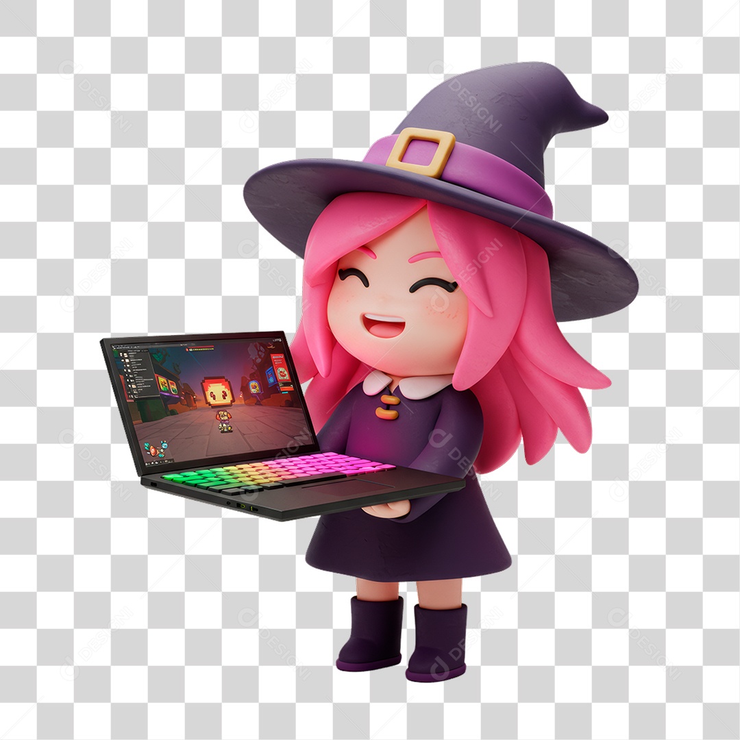 Personagem 3D de Halloween Bruxa PNG Transparente