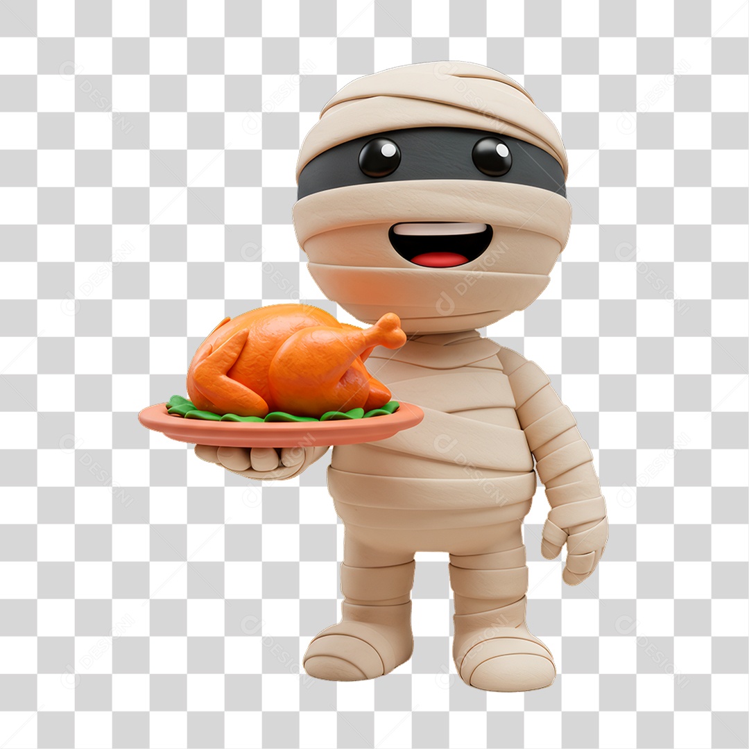 Personagem 3D de Halloween Múmia Garçom PNG Transparente