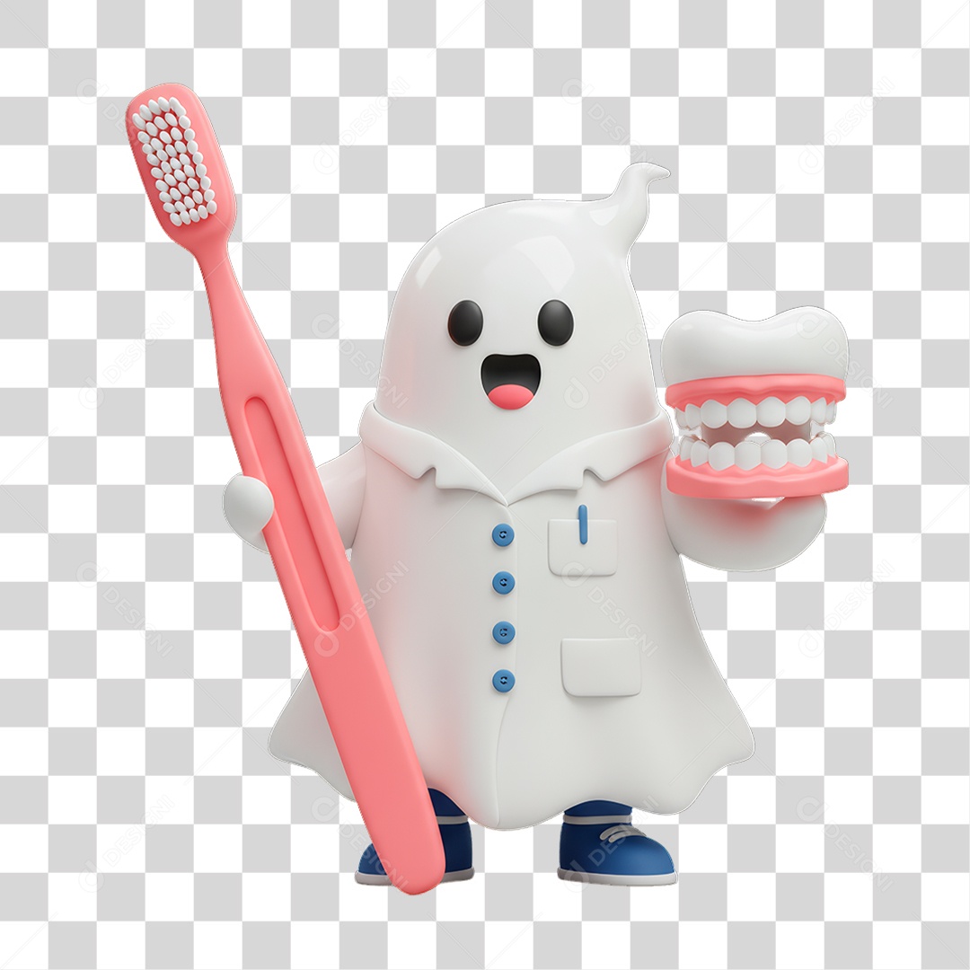 Personagem 3D de Halloween Fantasma Dentista PNG Transparente