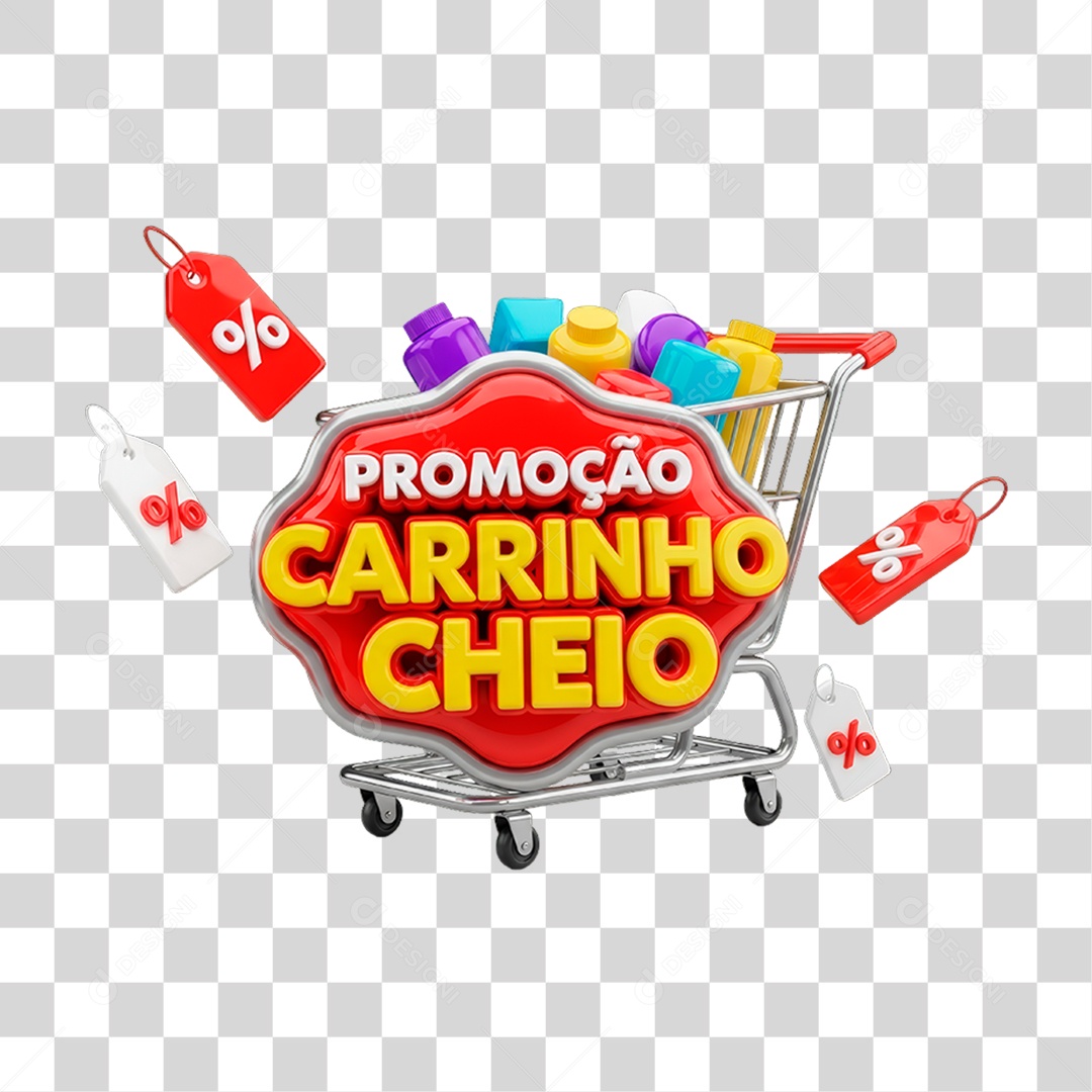 Selo 3D Promoção Carrinho Cheio PNG Transparente
