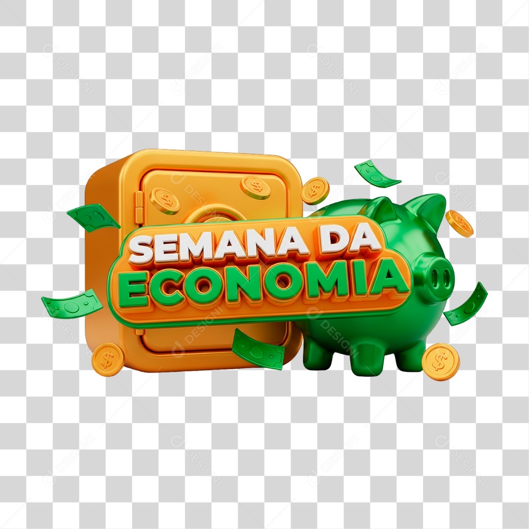 Selo 3D Semana da Economia para Composição PNG Transparente
