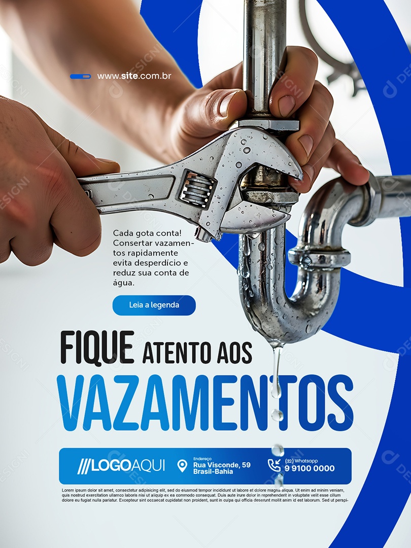 Concessionária de Água Fique Atentos Aos Vazamentos Social Media PSD Editável