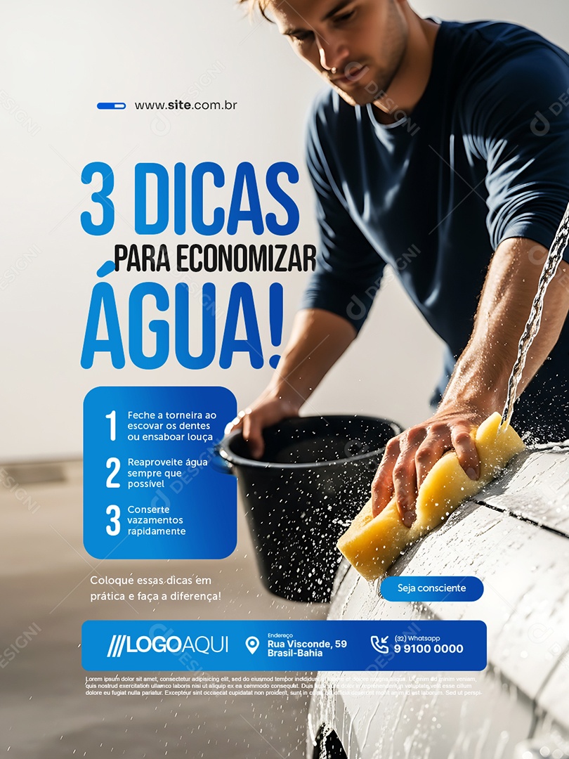 Concessionária de Água Três Dicas para Economizar Água Social Media PSD Editável