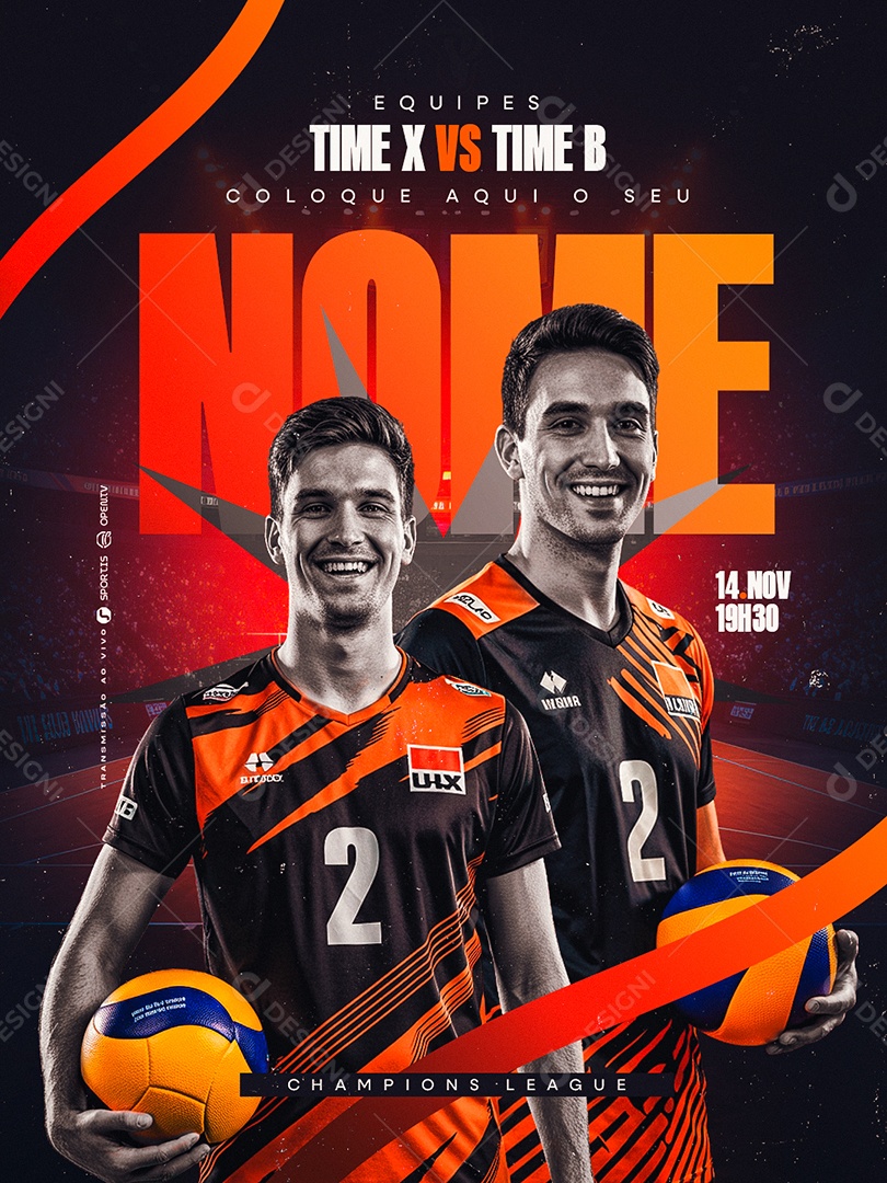 Campeonato De Volleyball Masculino Champios League Social Media PSD Editável