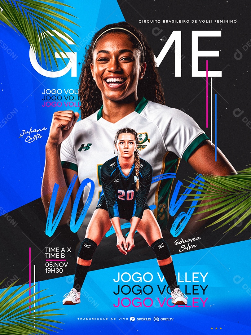 Campeonato De Volleyball Feminino Jogo Social Media PSD Editável