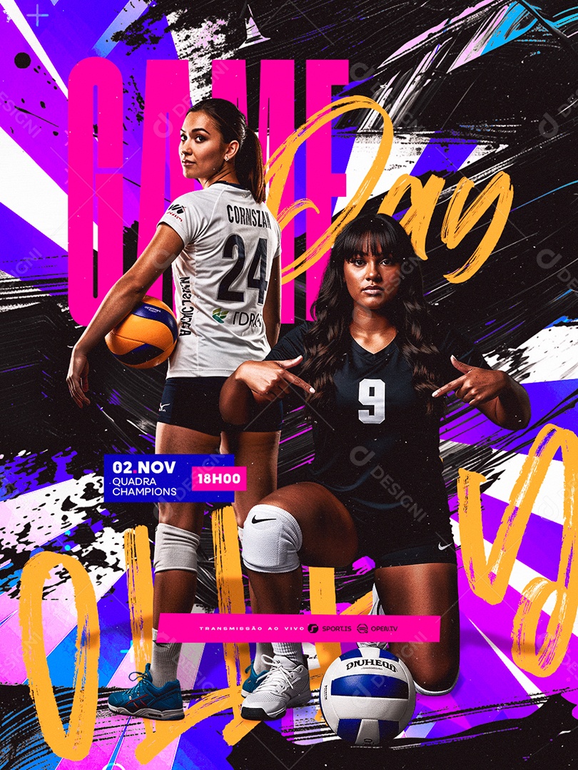 Campeonato De Volleyball Feminino Game Day Social Media PSD Editável