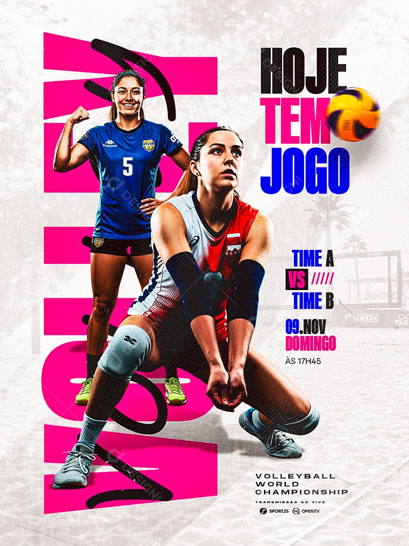 Campeonato De Volleyball Feminino Hoje Tem Jogo Social Media PSD Editável