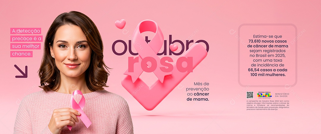 Carrossel Outubro Rosa Mês de Prevenção ao Câncer de Mama Social Media PSD Editável