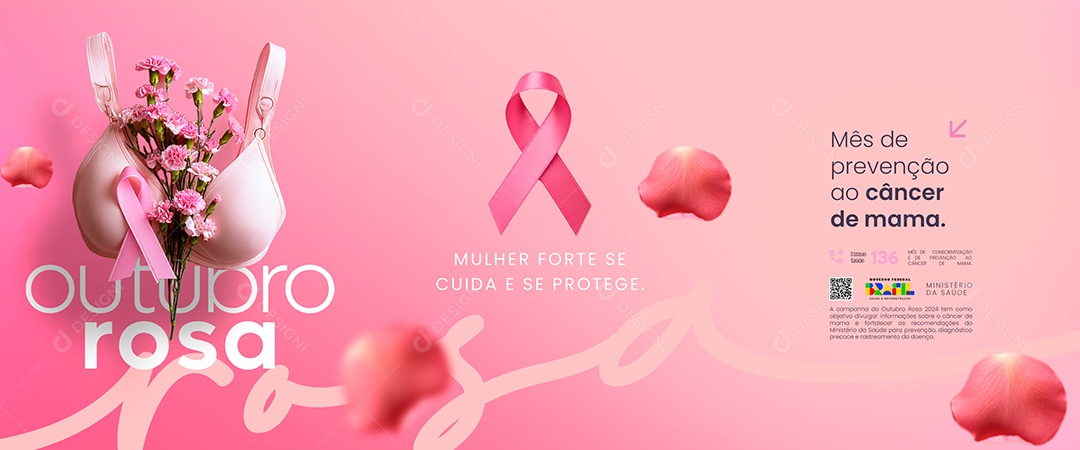 Carrossel Outubro Rosa Mulher Forte Se Cuida e Se Protege Social Media PSD Editável