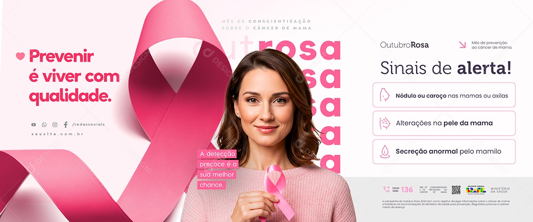 Carrossel Outubro Rosa Prevenir é Viver com Qualidade Social Media PSD Editável
