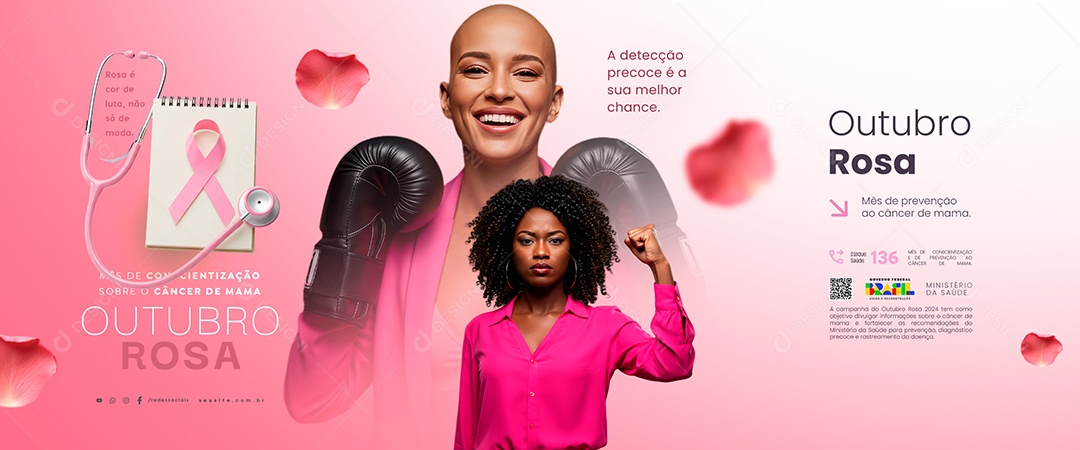 Carrossel Outubro Rosa Mês de Conscientização Sobre o Câncer de Mama Social Media PSD Editável