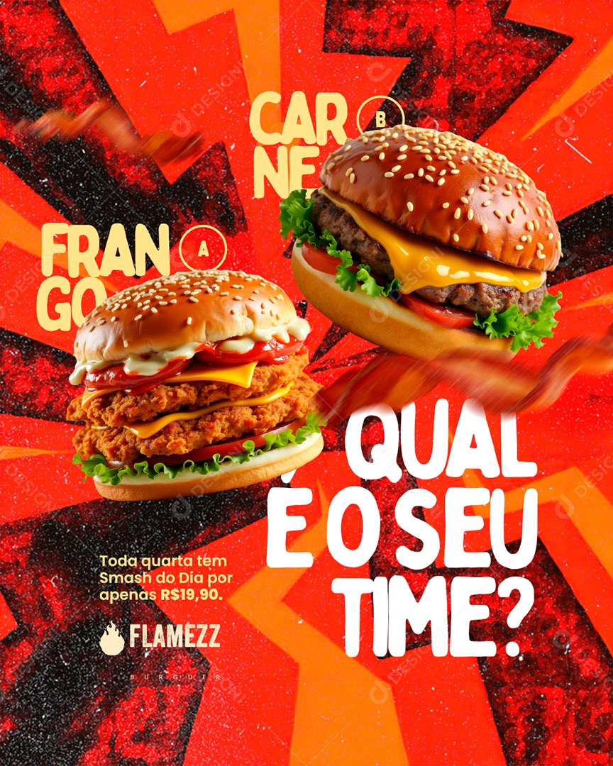 Hamburgueria Carne Frango Qual é o Seu Time Social Media PSD Editável