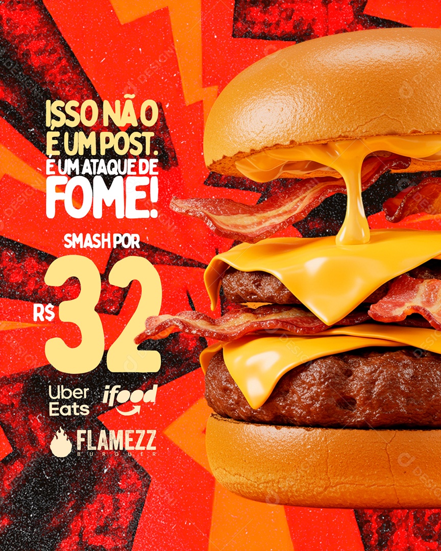 Hamburgueria Isso Não é Um Post é Um Ataque de Fome Social Media PSD Editável