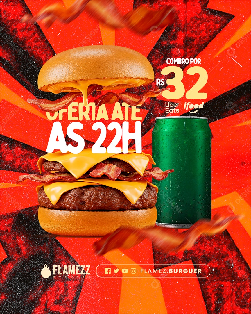 Hamburgueria Oferta Até as 22H Social Media PSD Editável