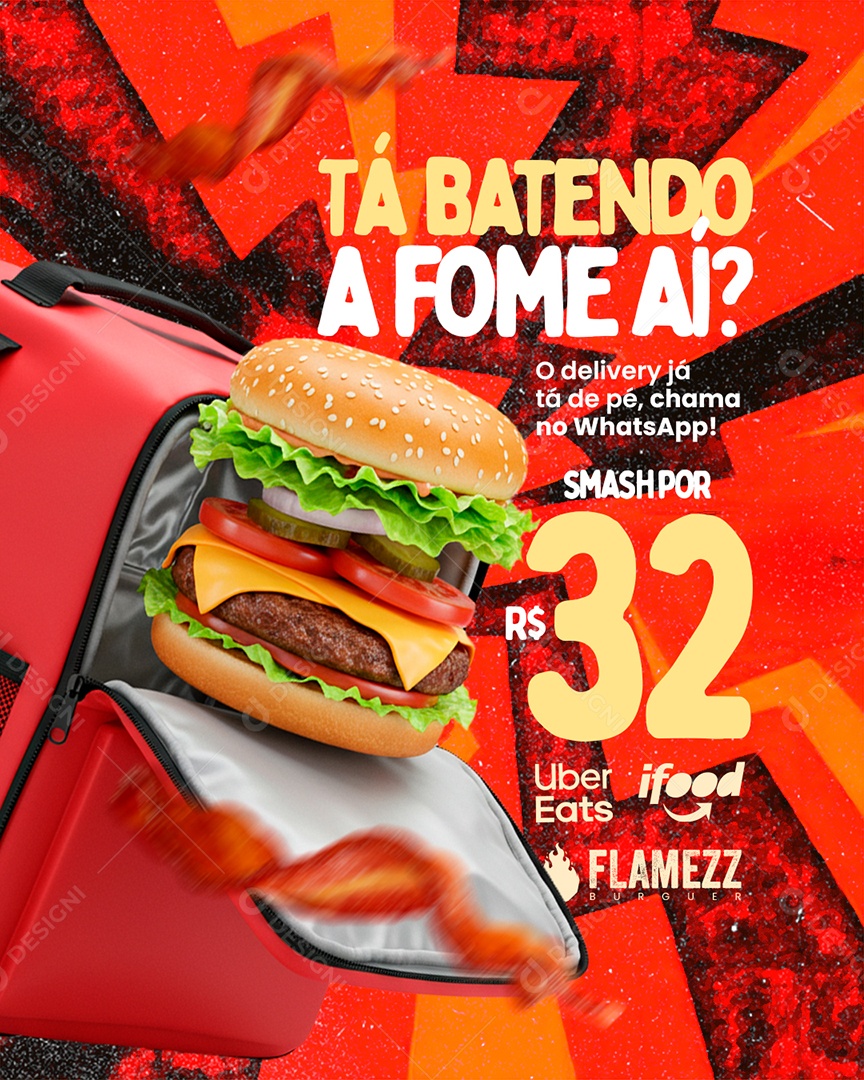 Hamburgueria Tá Batendo a Fome Aí Social Media PSD Editável