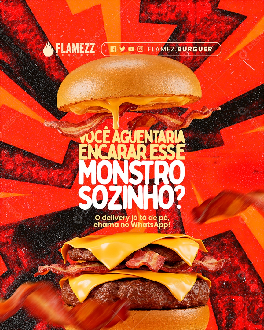 Hamburgueria Você Aguentaria Encarar Esse Monstro Sozinho Social Media PSD Editável