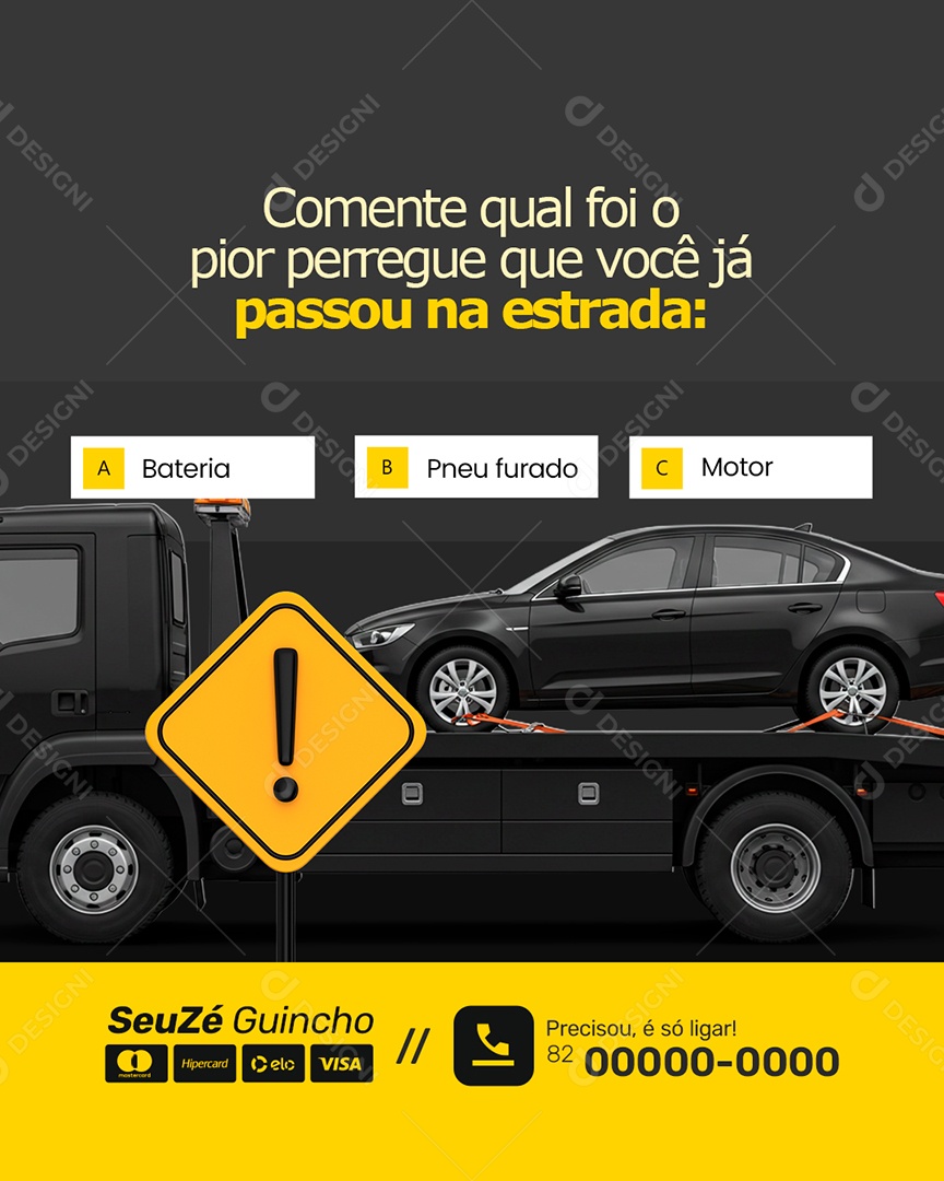 Guincho Comente Qual Foi o Pior Perrengue Que Você Já Passou na Estrada Social Media PSD Editável