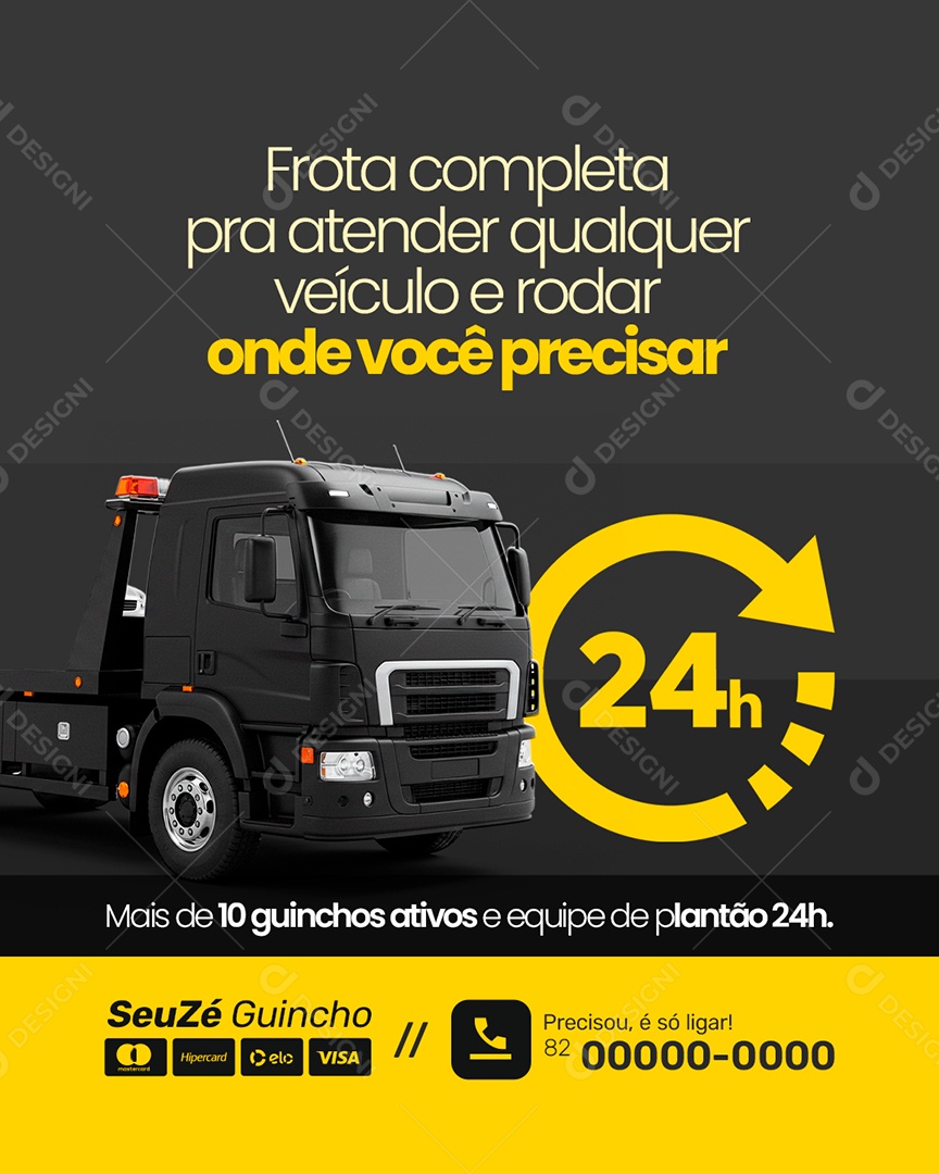 Guincho Frota Completa pra Atender Qualquer Veículo e Rodar Social Media PSD Editável