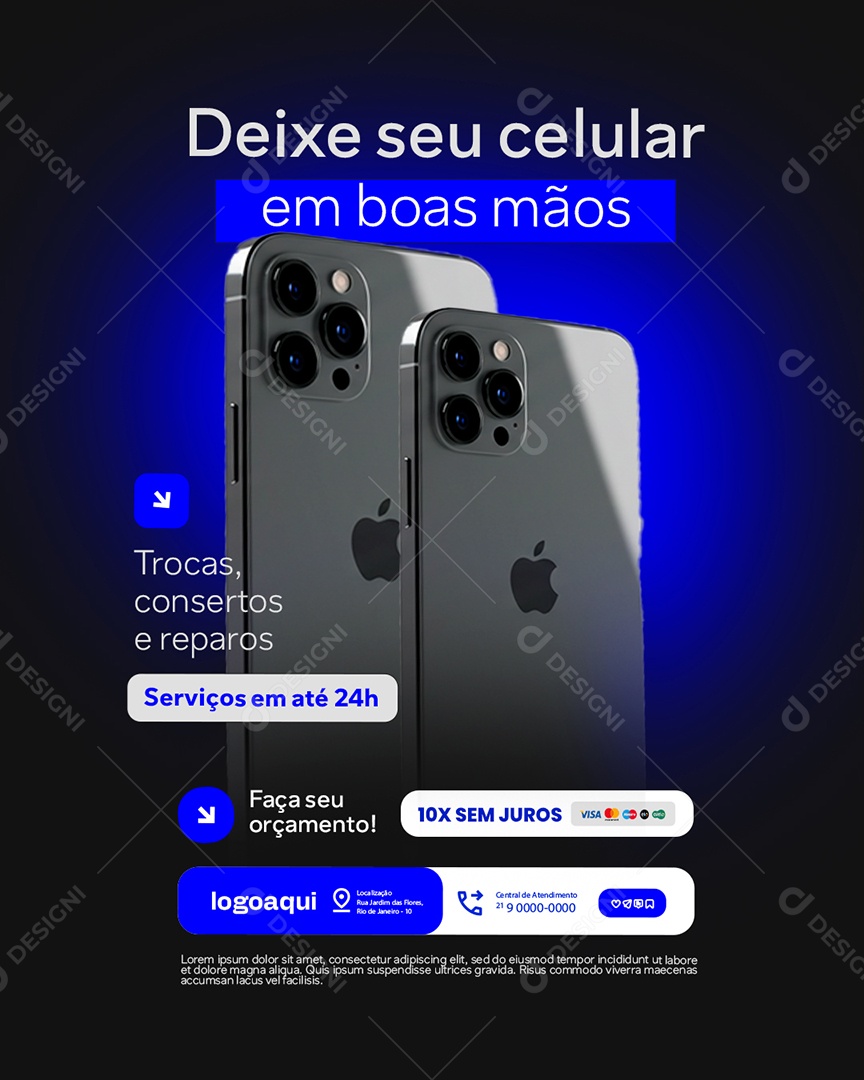 Manutenção de Celular Deixe seu Celular em Boas Mãos Social Media PSD Editável