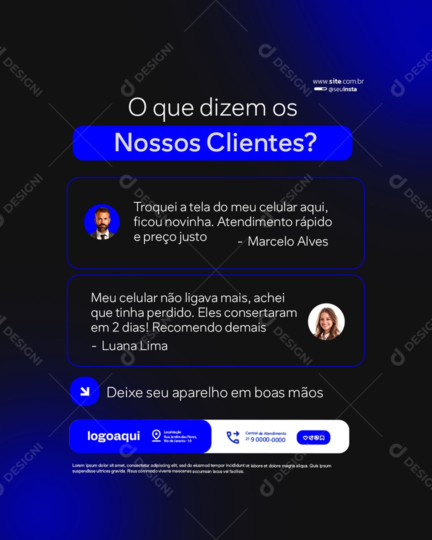 Manutenção de Celular O Que Dizem os Nossos Clientes Social Media PSD Editável