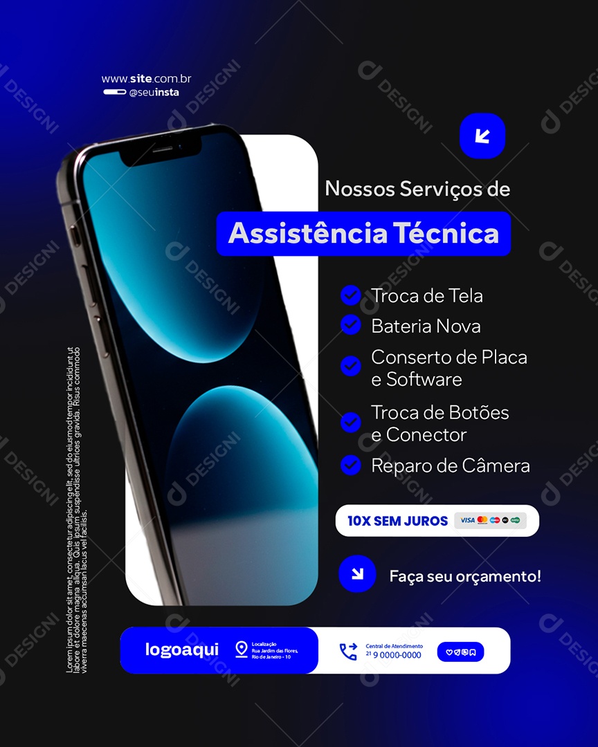 Manutenção de Celular Nossos Serviços de Assistência Técnica Social Media PSD Editável