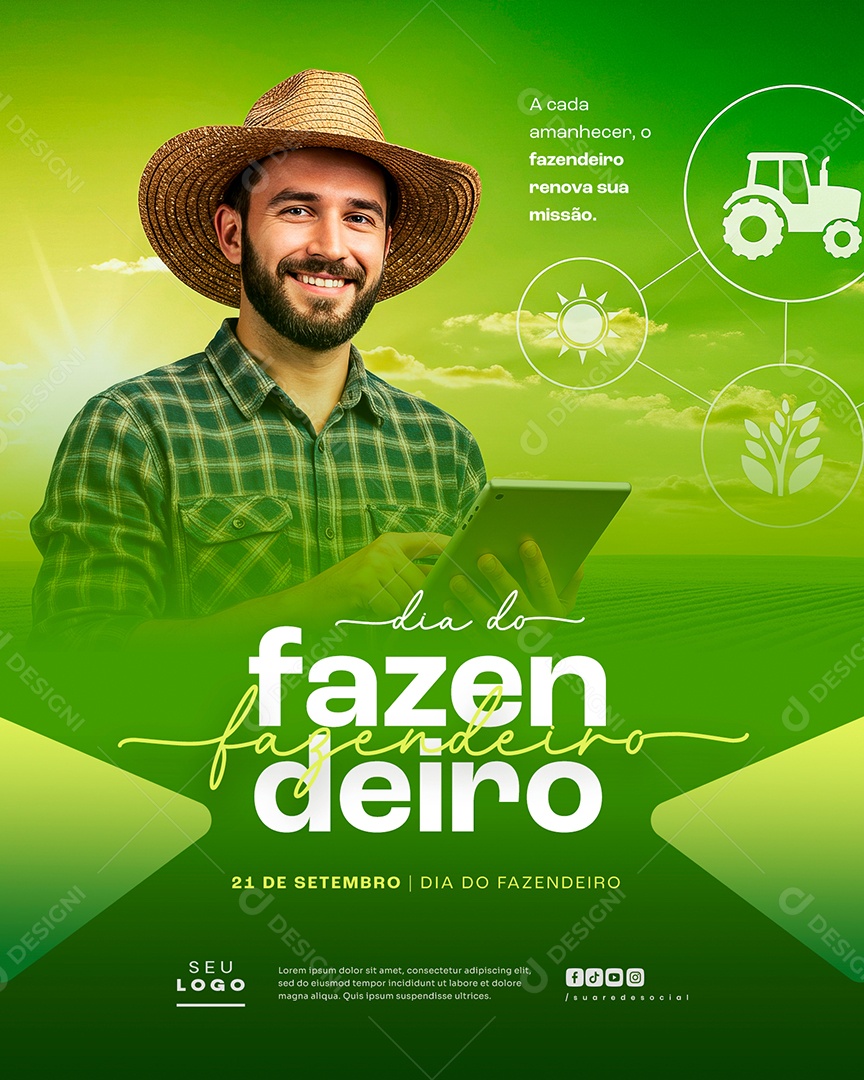 Dia do Fazendeiro 21 de Setembro a Cada Amanhecer Social Media PSD Editável