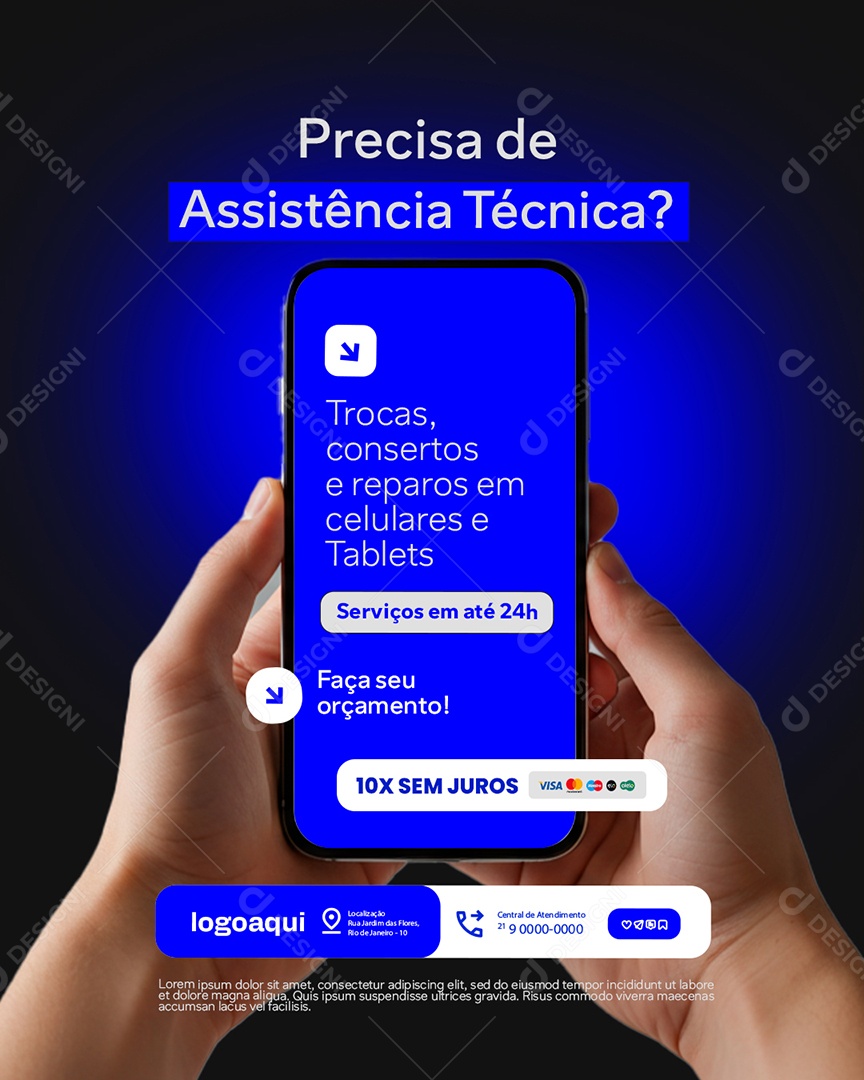 Manutenção de Celular Precisa de Assistência Técnica Social Media PSD Editável