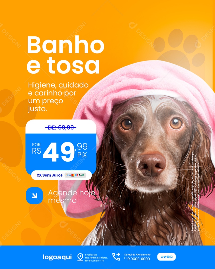 Petshop Banho e Tosa Higiene Cuidado e Carinho Social Media PSD Editável