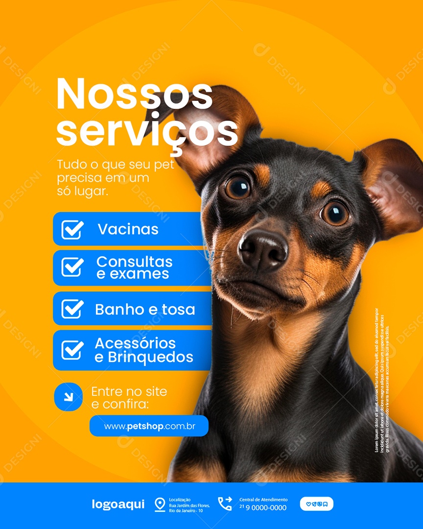 Petshop Nossos Serviços Vacinas Banho e Tosa Social Media PSD Editável