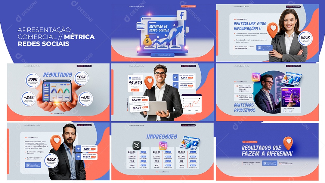 Apresentação Comercial Métrica Redes Sociais PSD Editável