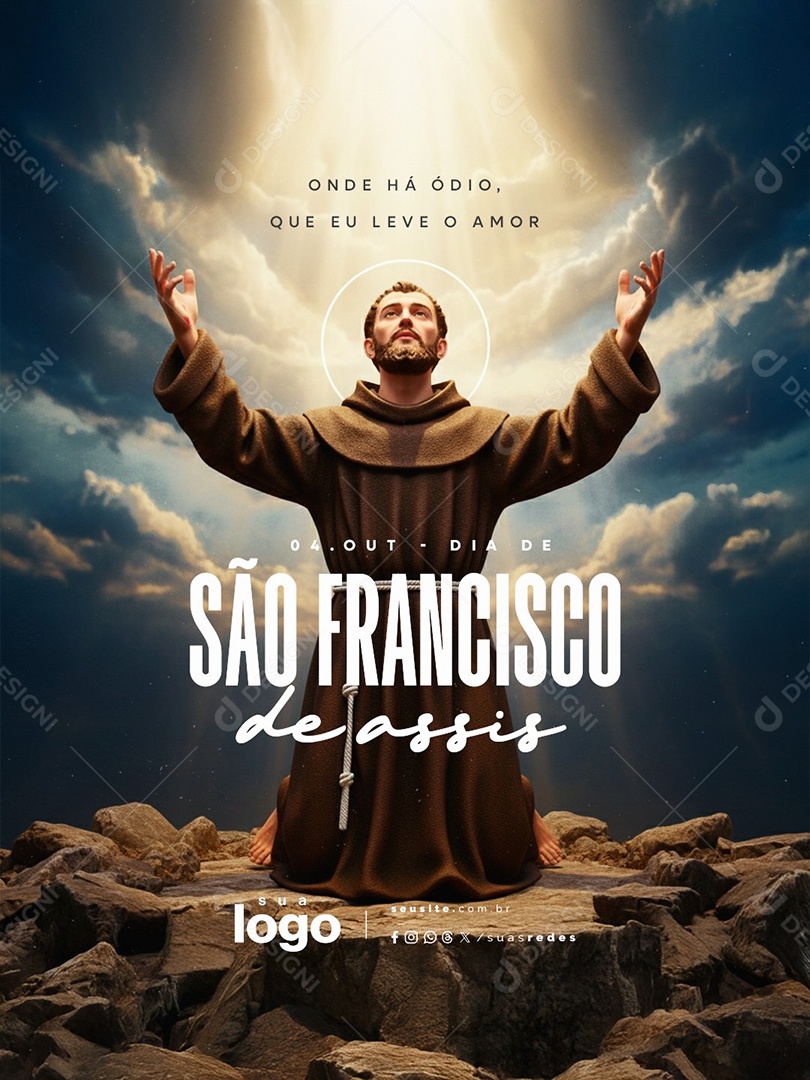 Dia de São Francisco de Assis 04 de Outubro Onde Há Ódio Social Media PSD Editável