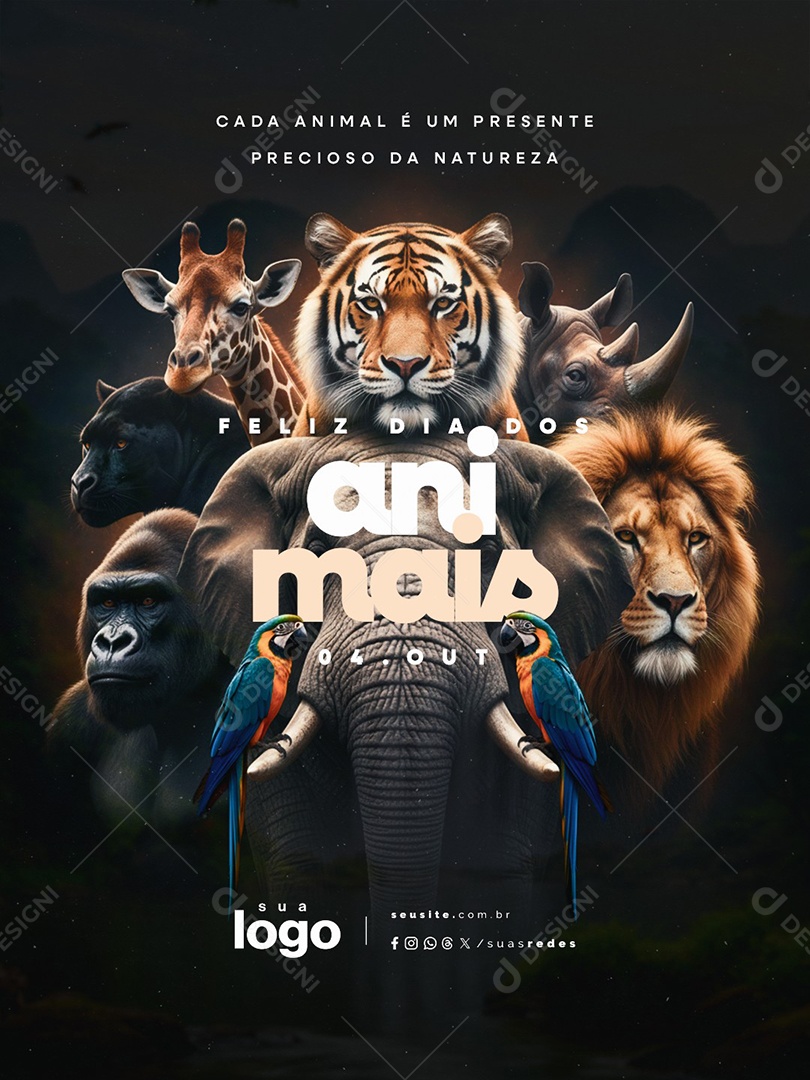 Feliz Dia dos Animais 04 de Outubro Social Media PSD Editável